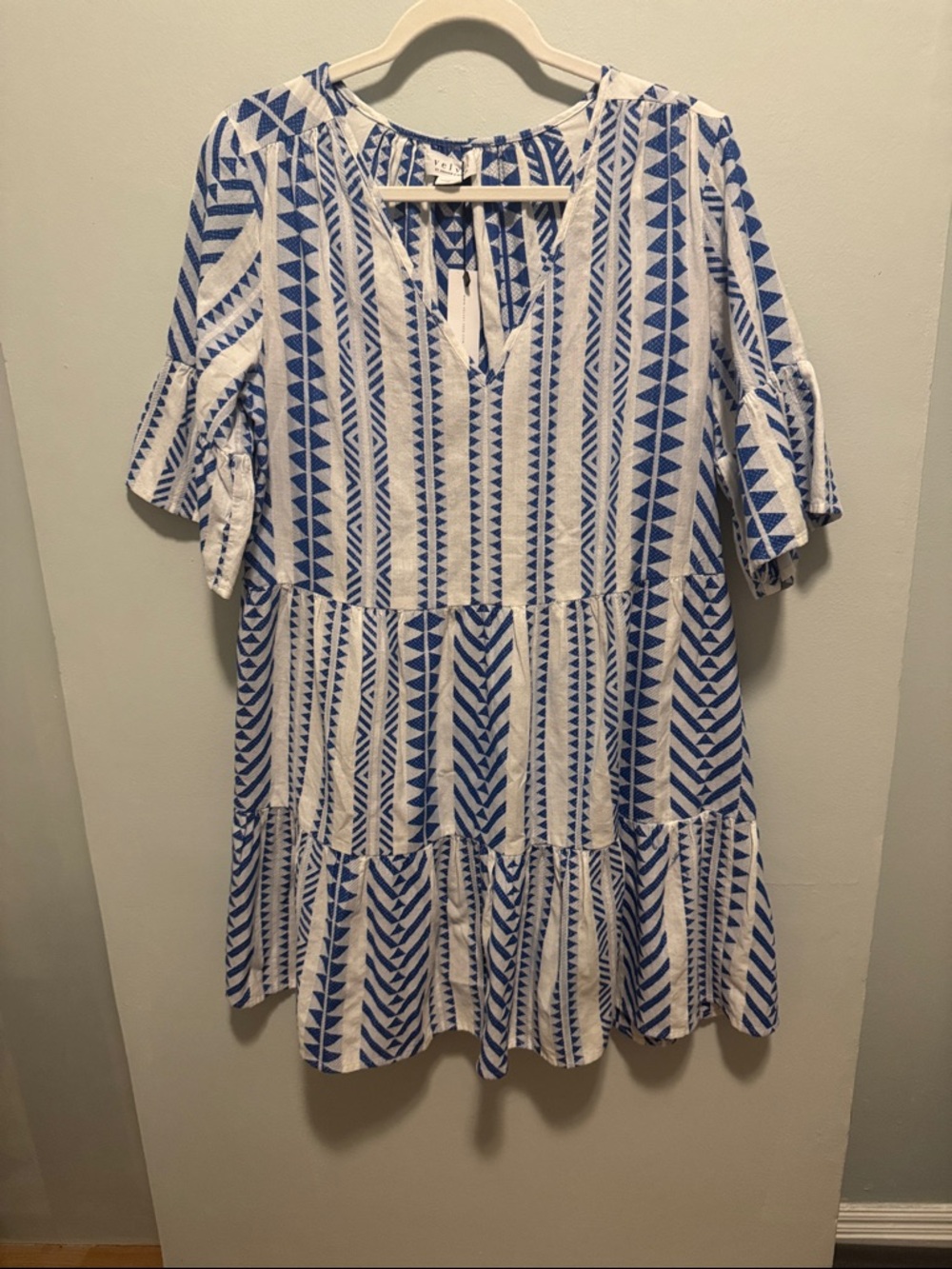 Velvet by Graham & Spencer Blue and White Tiered Midi Dress